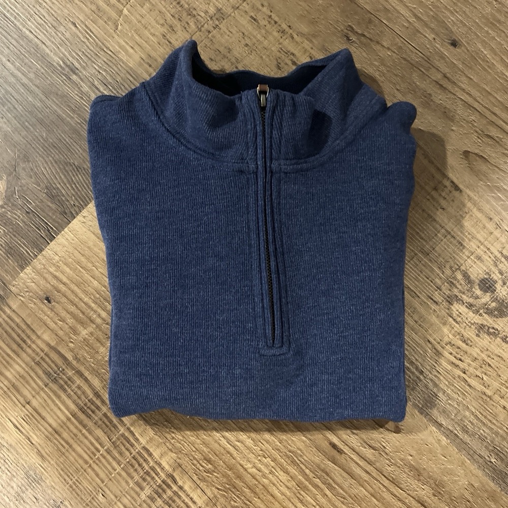 Lands End 1/4 Zip Sweater Men's Blue XL Cotton Blend Outdoor Classic Long Sleeve